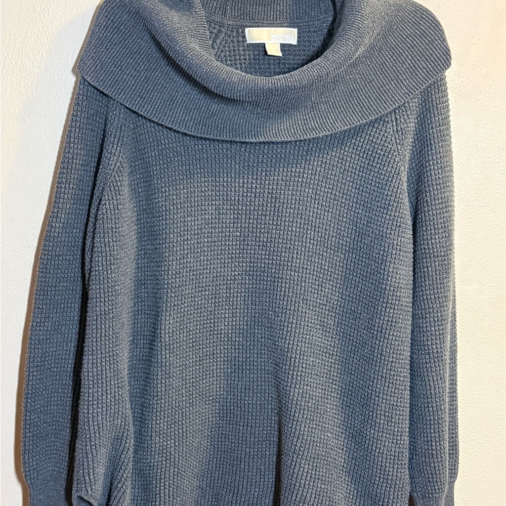 MICHAEL Michael Kors Charcoal Gray Oversized Waffle-Knit Cowl Neck Sweater Sz Lg